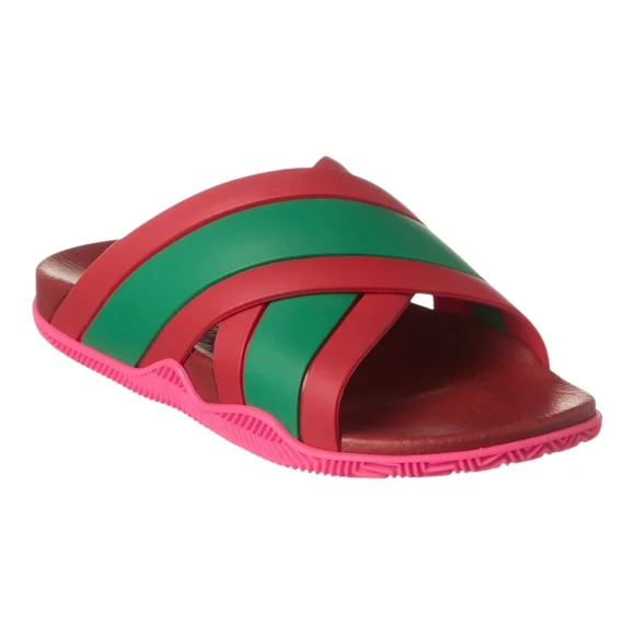 GUCCI WEB CROSSOVER RUBBER SANDAL RED/GREEN SIZE 37 - Picture 3 of 17